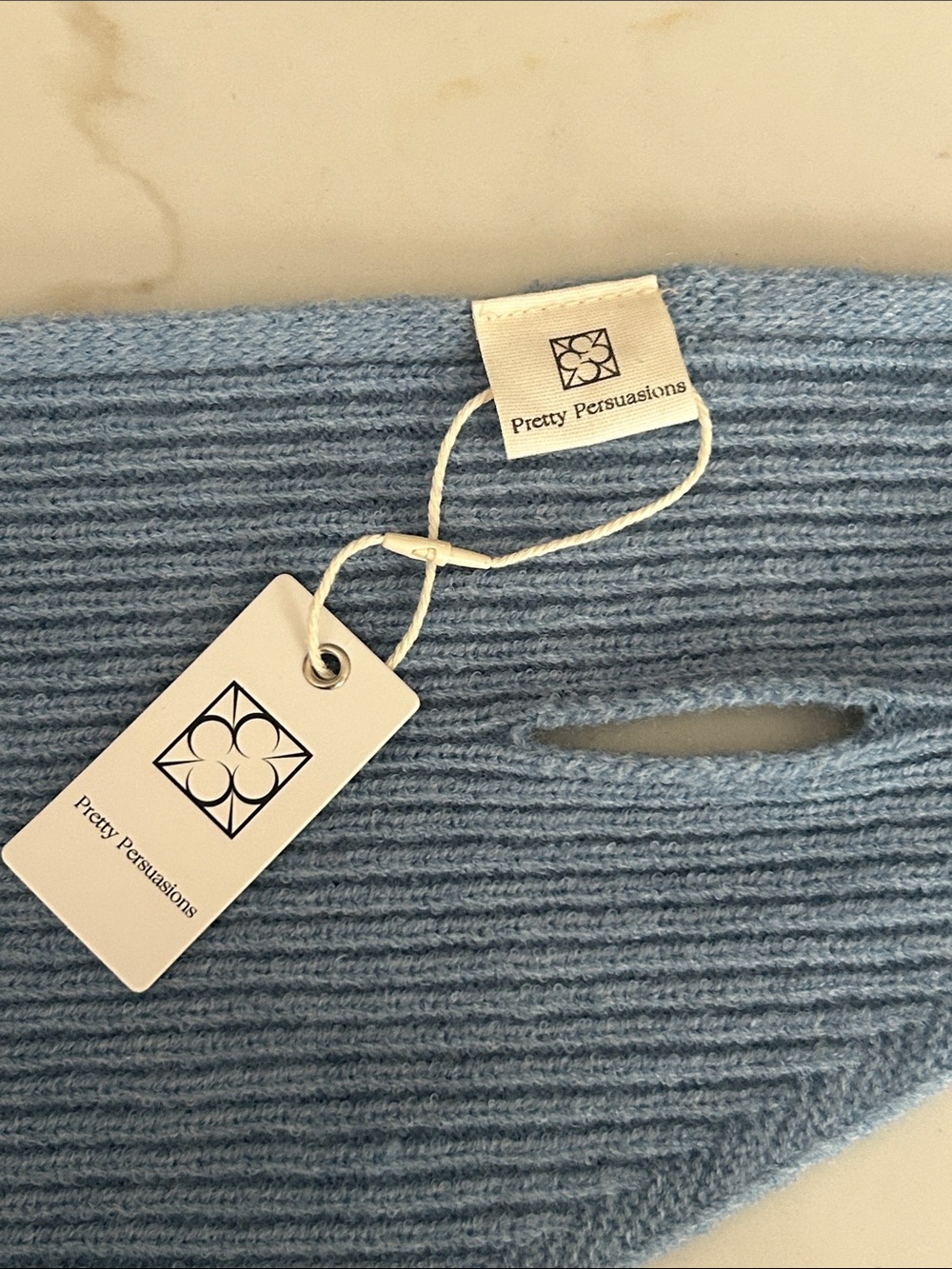 Pretty Persuasions Powder Blue Ribbed Triangle Scarf - Picture 4 of 5